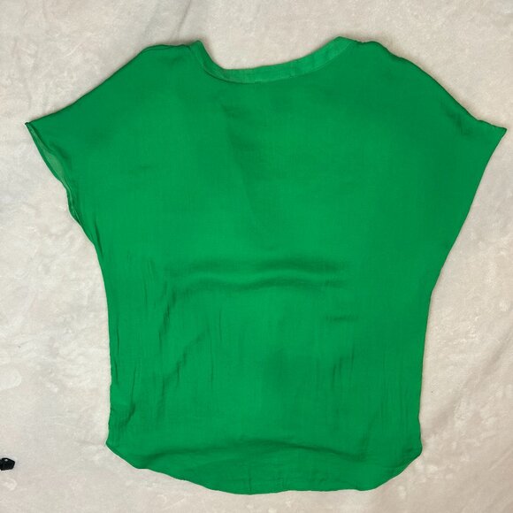 Bright Green Rachel Ray V Neck Blouse Cap Sleeve Size Medium - Picture 3 of 11